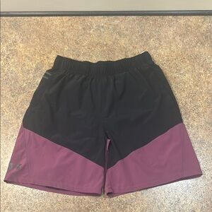 Under Armour Athletic Black and Purple Shorts, lined.
